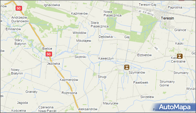 mapa Kawęczyn gmina Teresin, Kawęczyn gmina Teresin na mapie Targeo