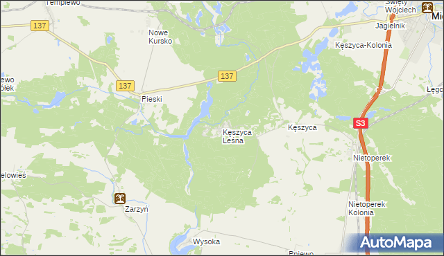 mapa Kęszyca Leśna, Kęszyca Leśna na mapie Targeo