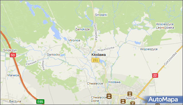 mapa Kłodawa powiat gorzowski, Kłodawa powiat gorzowski na mapie Targeo