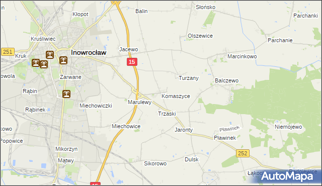 mapa Komaszyce gmina Inowrocław, Komaszyce gmina Inowrocław na mapie Targeo