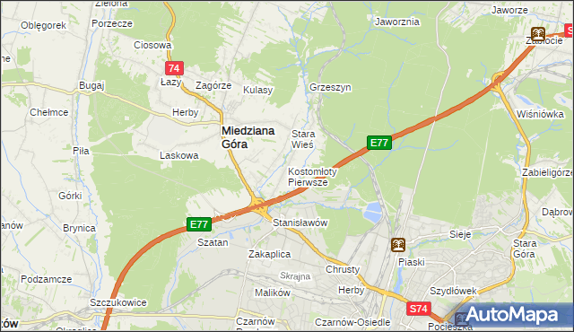 mapa Kostomłoty Pierwsze, Kostomłoty Pierwsze na mapie Targeo