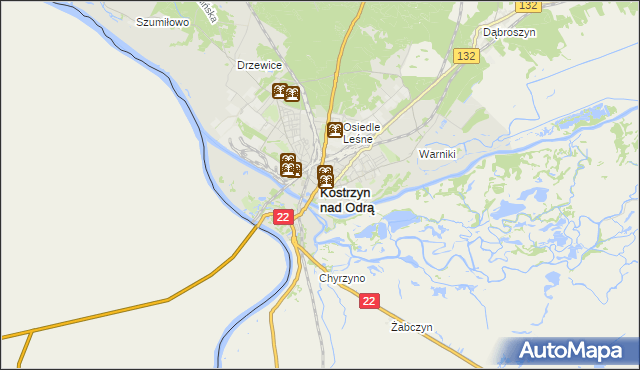 mapa Kostrzyn nad Odrą, Kostrzyn nad Odrą na mapie Targeo