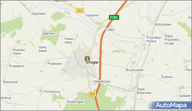 mapa Koszanowo gmina Śmigiel, Koszanowo gmina Śmigiel na mapie Targeo