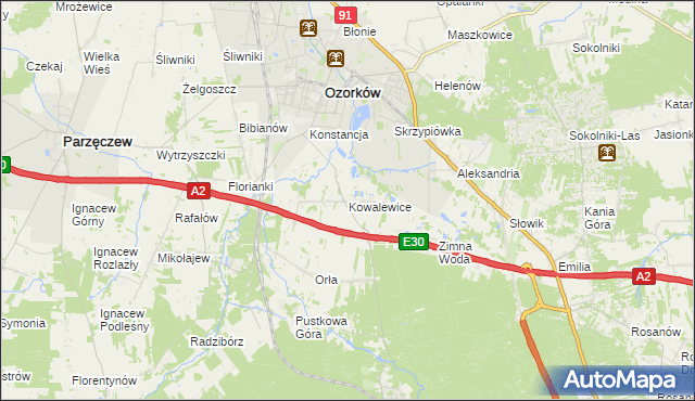 mapa Kowalewice gmina Parzęczew, Kowalewice gmina Parzęczew na mapie Targeo