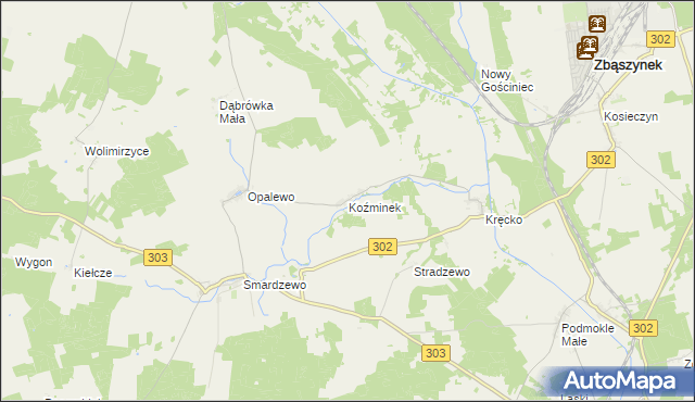 mapa Koźminek gmina Szczaniec, Koźminek gmina Szczaniec na mapie Targeo
