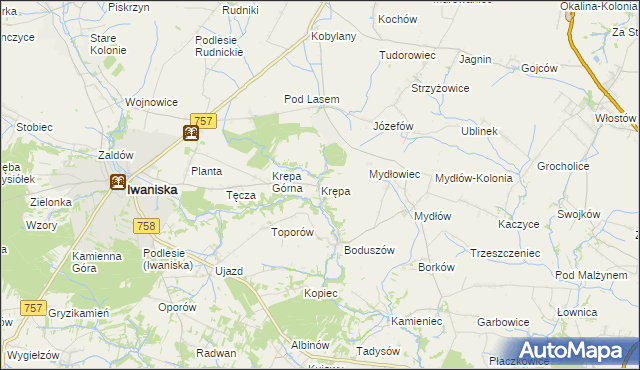 mapa Krępa gmina Iwaniska, Krępa gmina Iwaniska na mapie Targeo