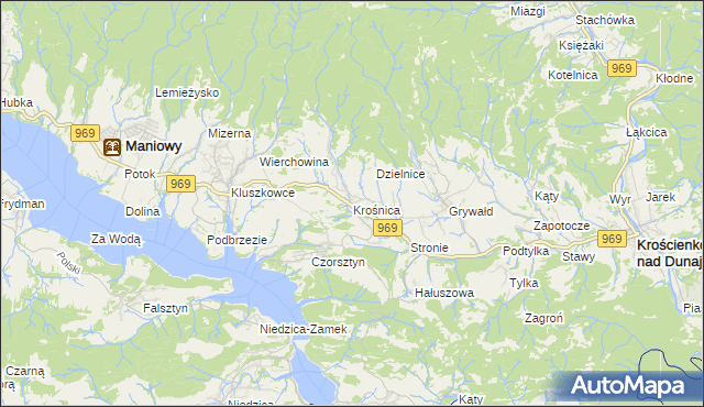 mapa Krośnica gmina Krościenko nad Dunajcem, Krośnica gmina Krościenko nad Dunajcem na mapie Targeo