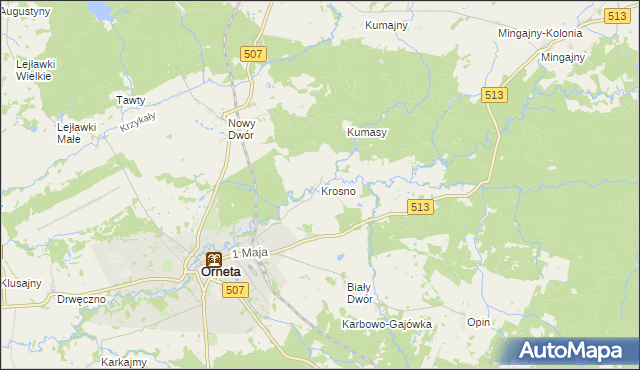 mapa Krosno gmina Orneta, Krosno gmina Orneta na mapie Targeo
