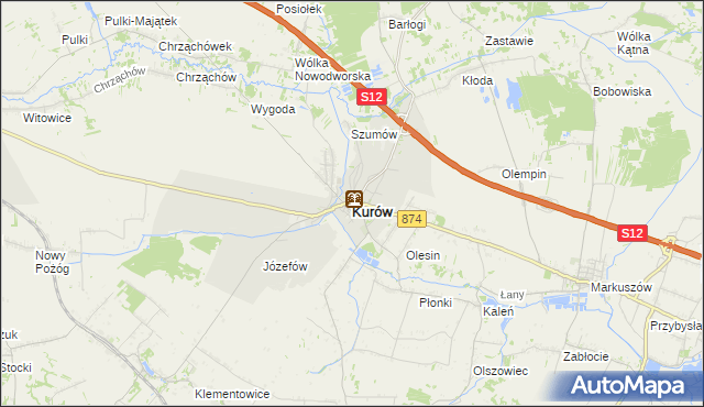 mapa Kurów powiat puławski, Kurów powiat puławski na mapie Targeo