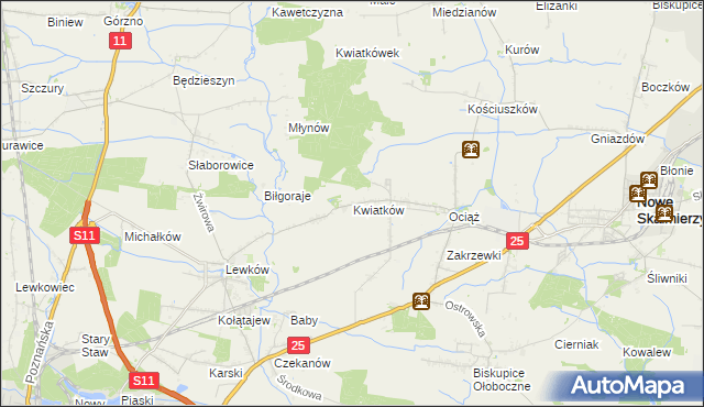 mapa Kwiatków gmina Ostrów Wielkopolski, Kwiatków gmina Ostrów Wielkopolski na mapie Targeo