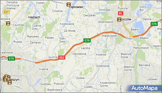 mapa Łączka gmina Dębowiec, Łączka gmina Dębowiec na mapie Targeo