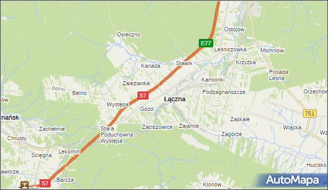 mapa Łączna powiat skarżyski, Łączna powiat skarżyski na mapie Targeo
