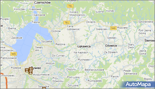 mapa Łękawica powiat żywiecki, Łękawica powiat żywiecki na mapie Targeo