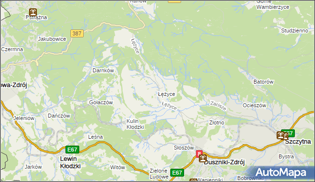mapa Łężyce gmina Szczytna, Łężyce gmina Szczytna na mapie Targeo
