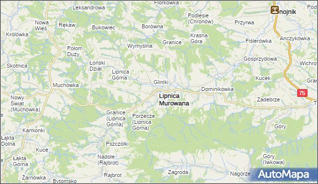 mapa Lipnica Murowana, Lipnica Murowana na mapie Targeo