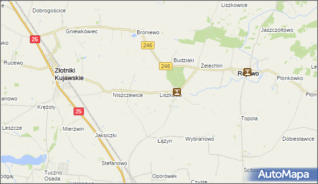 mapa Liszkowo gmina Rojewo, Liszkowo gmina Rojewo na mapie Targeo