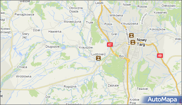 mapa Ludźmierz, Ludźmierz na mapie Targeo