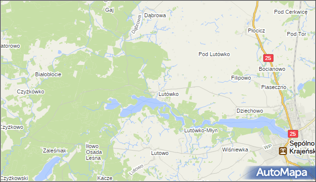 mapa Lutówko gmina Sępólno Krajeńskie, Lutówko gmina Sępólno Krajeńskie na mapie Targeo