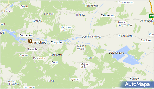 mapa Majdan Wielki gmina Krasnobród, Majdan Wielki gmina Krasnobród na mapie Targeo