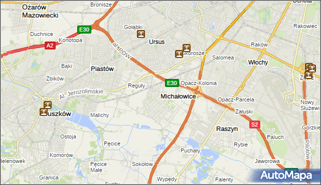 mapa Michałowice powiat pruszkowski, Michałowice powiat pruszkowski na mapie Targeo