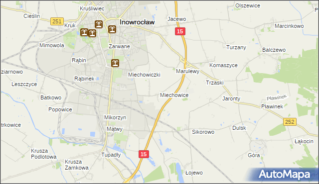 mapa Miechowice gmina Inowrocław, Miechowice gmina Inowrocław na mapie Targeo