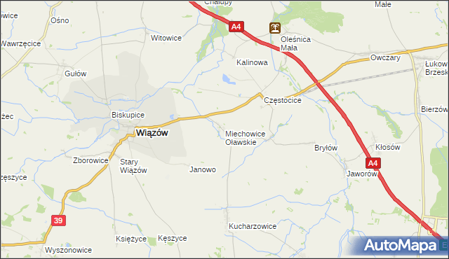 mapa Miechowice Oławskie, Miechowice Oławskie na mapie Targeo