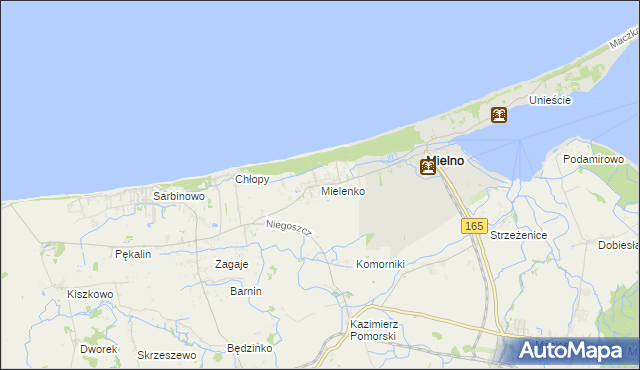 mapa Mielenko gmina Mielno, Mielenko gmina Mielno na mapie Targeo