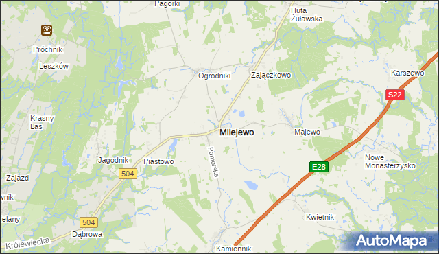 mapa Milejewo powiat elbląski, Milejewo powiat elbląski na mapie Targeo