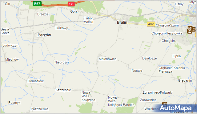 mapa Mnichowice gmina Bralin, Mnichowice gmina Bralin na mapie Targeo