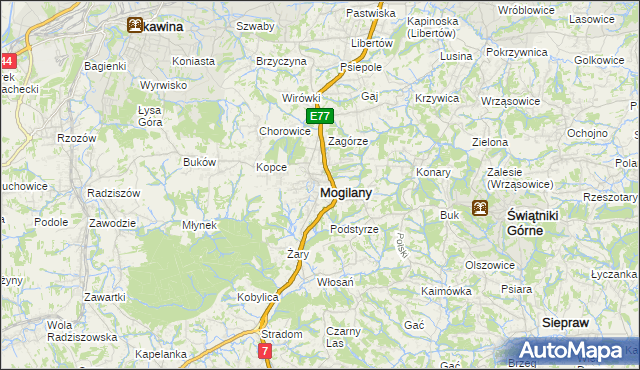 mapa Mogilany, Mogilany na mapie Targeo