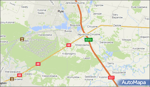 mapa Moszczanka gmina Ryki, Moszczanka gmina Ryki na mapie Targeo