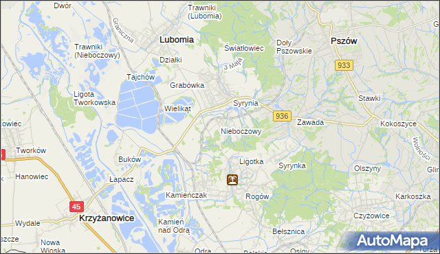 mapa Nieboczowy, Nieboczowy na mapie Targeo