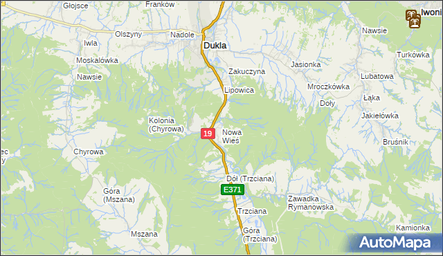 mapa Nowa Wieś gmina Dukla, Nowa Wieś gmina Dukla na mapie Targeo