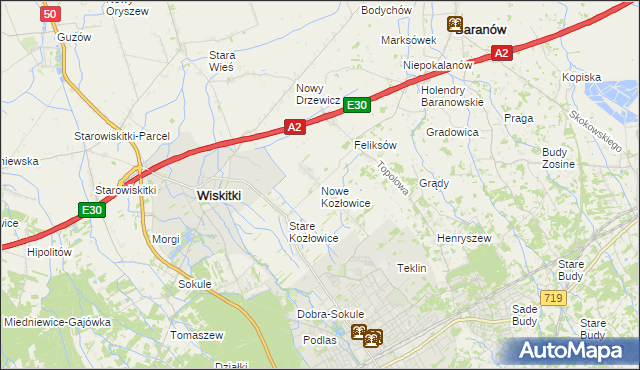 mapa Nowe Kozłowice, Nowe Kozłowice na mapie Targeo