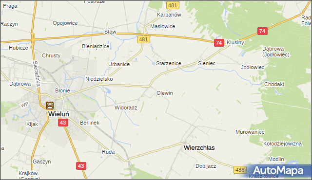 mapa Olewin gmina Wieluń, Olewin gmina Wieluń na mapie Targeo