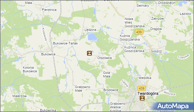 mapa Olszówka gmina Twardogóra, Olszówka gmina Twardogóra na mapie Targeo