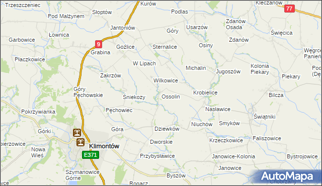 mapa Ossolin gmina Klimontów, Ossolin gmina Klimontów na mapie Targeo