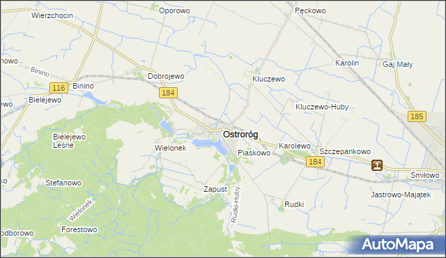 mapa Ostroróg powiat szamotulski, Ostroróg powiat szamotulski na mapie Targeo
