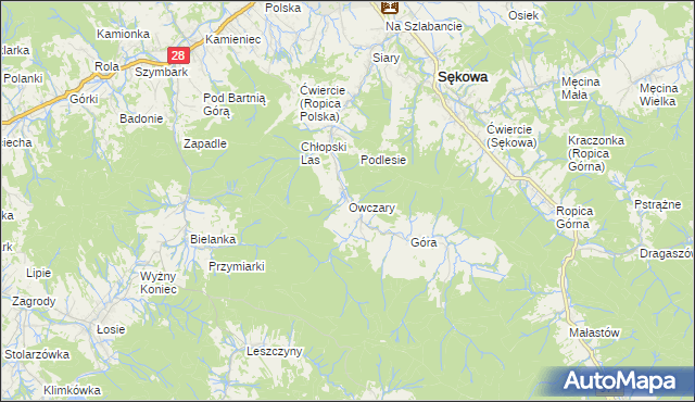 mapa Owczary gmina Sękowa, Owczary gmina Sękowa na mapie Targeo