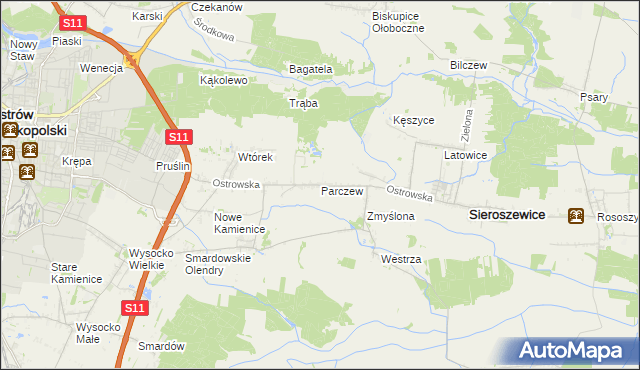 mapa Parczew gmina Sieroszewice, Parczew gmina Sieroszewice na mapie Targeo