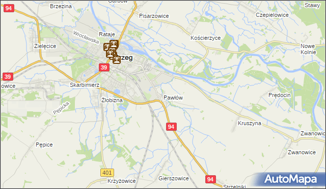 mapa Pawłów gmina Skarbimierz, Pawłów gmina Skarbimierz na mapie Targeo