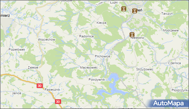 mapa Pilchowice gmina Wleń, Pilchowice gmina Wleń na mapie Targeo