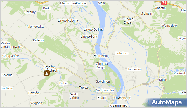 mapa Piotrowice gmina Zawichost, Piotrowice gmina Zawichost na mapie Targeo