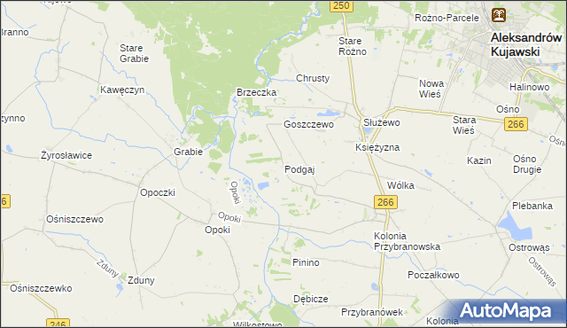 mapa Podgaj gmina Aleksandrów Kujawski, Podgaj gmina Aleksandrów Kujawski na mapie Targeo