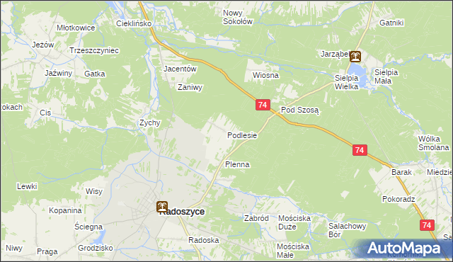 mapa Podlesie gmina Radoszyce, Podlesie gmina Radoszyce na mapie Targeo