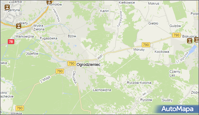 mapa Podzamcze gmina Ogrodzieniec, Podzamcze gmina Ogrodzieniec na mapie Targeo