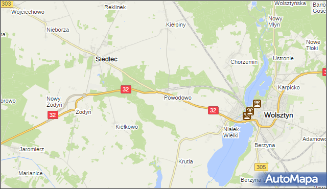 mapa Powodowo gmina Wolsztyn, Powodowo gmina Wolsztyn na mapie Targeo