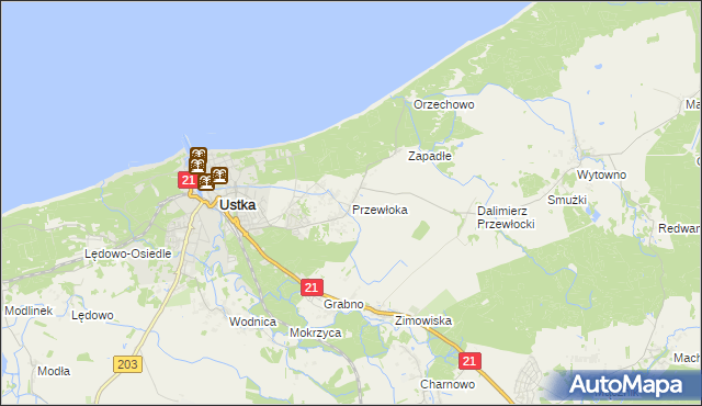 mapa Przewłoka gmina Ustka, Przewłoka gmina Ustka na mapie Targeo