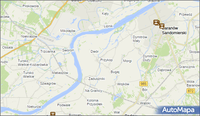 mapa Przykop gmina Padew Narodowa, Przykop gmina Padew Narodowa na mapie Targeo