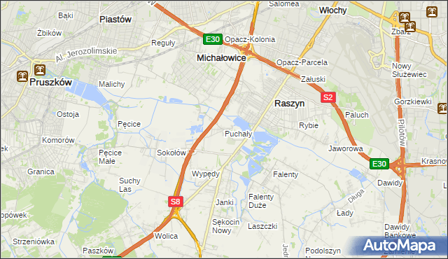 mapa Puchały gmina Raszyn, Puchały gmina Raszyn na mapie Targeo